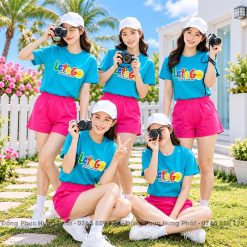 áo thun đồng phục team building Let's Go màu Xanh ya