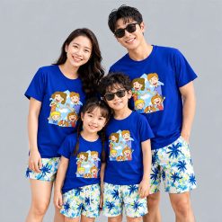 áo thun gia đình đi biển màu xanh bích