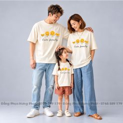 áo thun gia đình màu be in chữ cute family