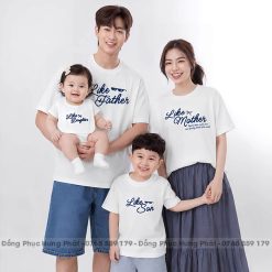 áo thun gia đình màu trắng in chữ