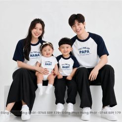 áo thun gia đình màu trắng phối xanh đen