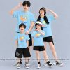 áo thun gia đình màu xanh biển in family
