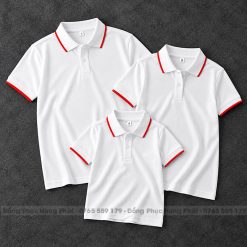 áo thun polo gia đình màu trắng sọc đỏ