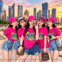 áo thun team building đoàn kết ta chấp hết màu Hồng dâu