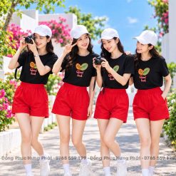 áo thun team building in hình trái tim Good Luck màu Đen