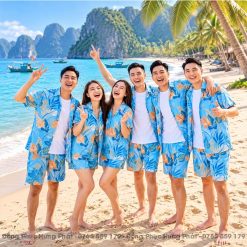 sét đồ bộ họa tiết đi biển mùa hè màu xanh biển
